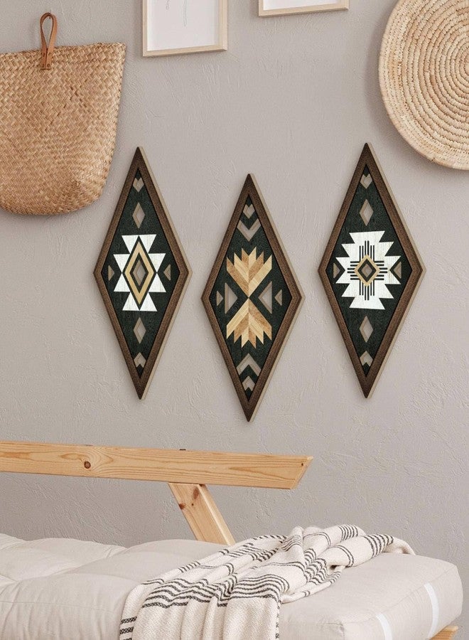 Putuo Decor Aztec Wall Decor, Native American Diamond Geometric Modern Western Boho Wall Art, Set of 3 Rustic Black White Tribal Style Hanging For Western Bathroom Decor 15.6x8 Inches - Image 4